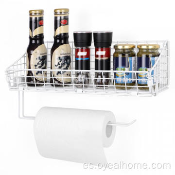 Metal White Mesh Kitchen Paper Rack para la pared